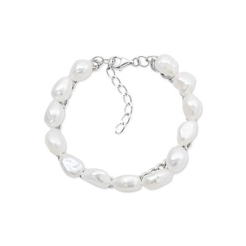 Macys Cultured Freshwater Baroque Pearl (9-10mm) Layered Chain Bracelet in Sterling Silver