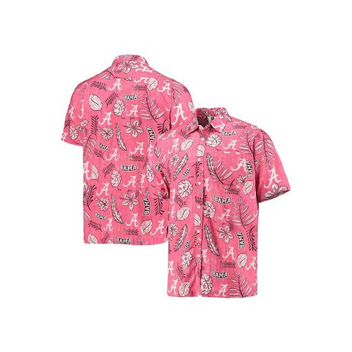 Wes & Willy Mens Crimson Alabama Crimson Tide Vintage-Like Floral Button-Up Shirt