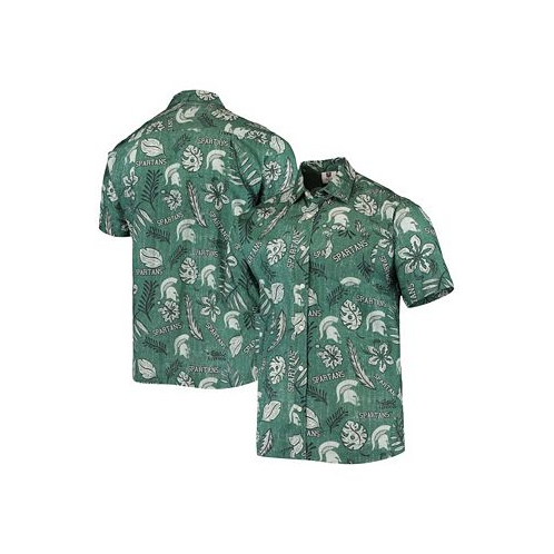 Wes & Willy Mens Green Michigan State Spartans Vintage-Like Floral Button-Up Shirt