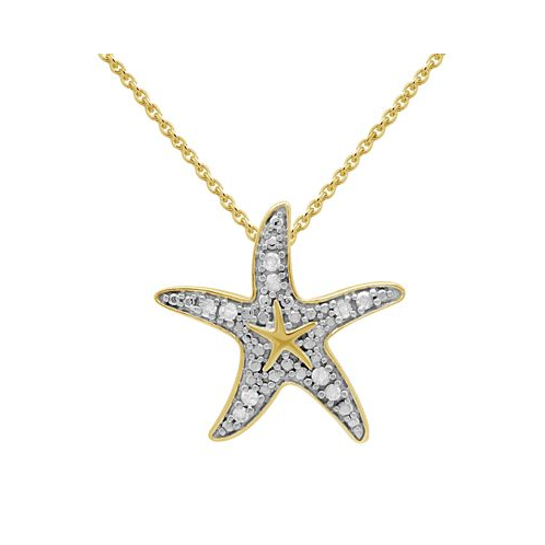 Macys Diamond Starfish 18 Pendant Necklace (1/10 ct. t.w.) in 14k Gold-Plated Sterling Silver