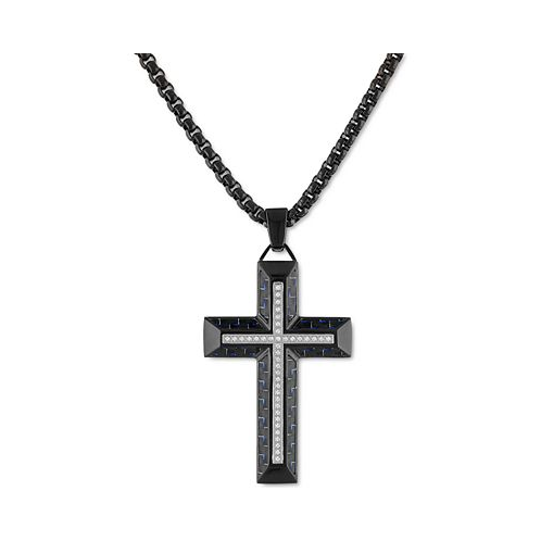 Esquire Mens Jewelry Diamond Cross 22 Pendant Necklace in Gold Tone Ion-Plated Stainless Steel & Black Carbon Fiber (Also in Black Ion Plated Stainless Steel)