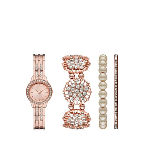 Folio Womens Rose Gold-Tone Bracelet Watch Gift Set 27mm