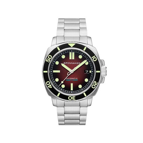 Spinnaker Mens Hull Diver Automatic Ombre Red with Silver-Tone Solid Stainless Steel Bracelet Watch 42mm