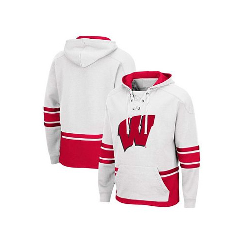 Colosseum Mens White Wisconsin Badgers Hockey 3.0 Pullover Hoodie