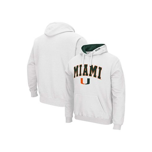 Colosseum Mens White Miami Hurricanes Arch Logo 3.0 Pullover Hoodie
