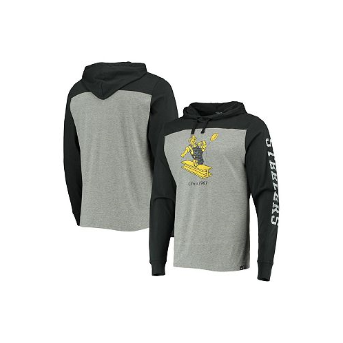 47 Brand Mens Heathered Gray Pittsburgh Steelers Franklin Wooster Throwback Long Sleeve Hoodie T-shirt