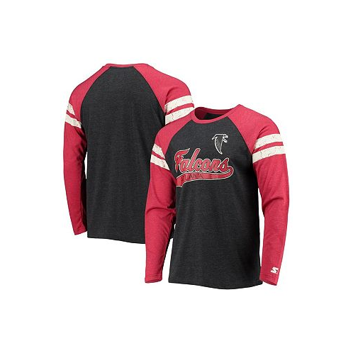 Starter Mens Black Red Atlanta Falcons Throwback League Raglan Long Sleeve Tri-Blend T-shirt