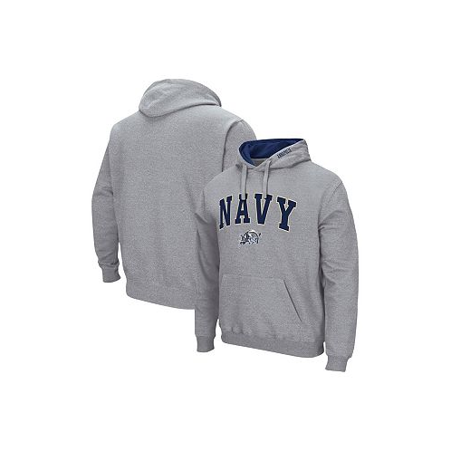 Colosseum Mens Heathered Gray Navy Midshipmen Arch and Logo 3.0 Pullover Hoodie