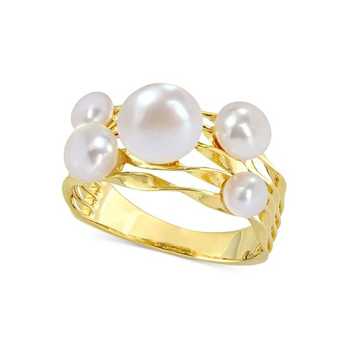 Macys Cultured Freshwater Pearl (4- 7-1/2mm) Cluster Openwork Ring in Yellow Rhodium-Plated Sterling Silver