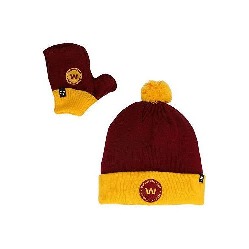 47 Brand Little Girls and Boys Burgundy Gold Washington Football Team Bam Bam Cuffed Knit Hat with Pom and Mittens Set