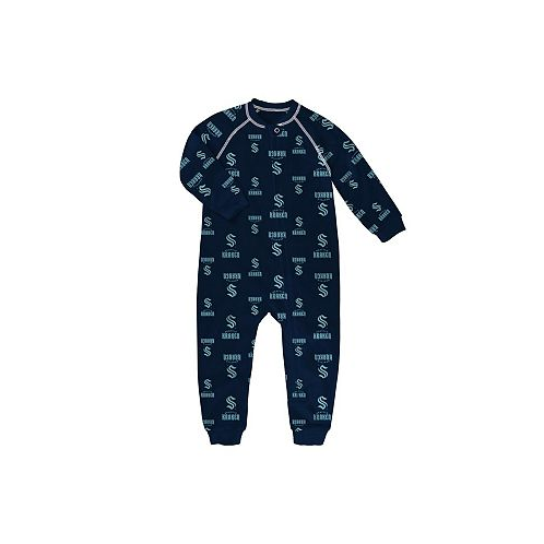 Outerstuff Toddler Boys and Girls Navy Seattle Kraken Team Print Raglan Full-Zip Jumper Pajamas