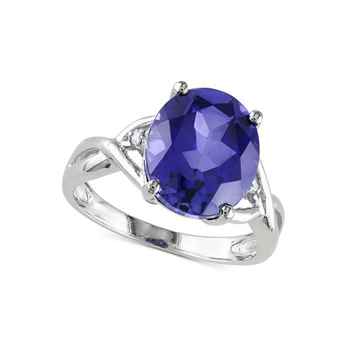 Macys Lab-Grown Sapphire (7-1/2 ct. t.w.) & Diamond Accent Statement Ring in Sterling Silver