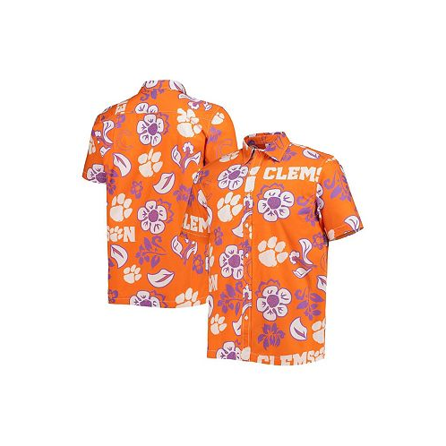 Wes & Willy Mens Orange Clemson Tigers Floral Button-Up Shirt