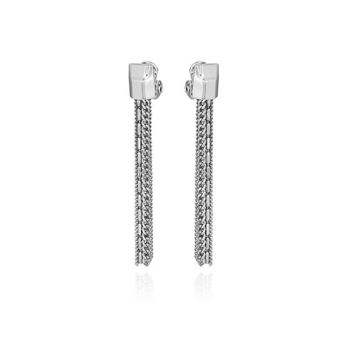 Vince Camuto Silver-Tone Mixed Chain Tassel Clip-On Drop Earrings