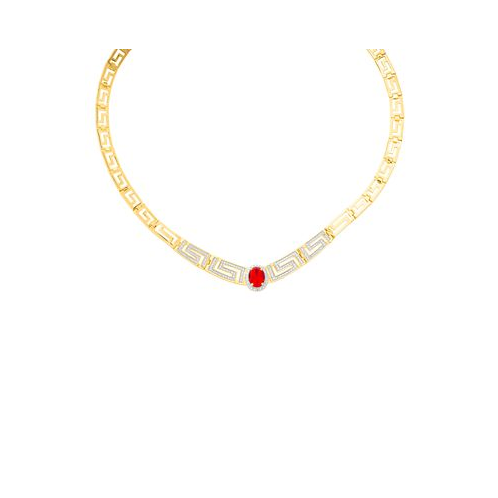 Macys 14k Gold-Plated Diamond-Accent & Simulated Ruby Greek Key 18 Collar Necklace