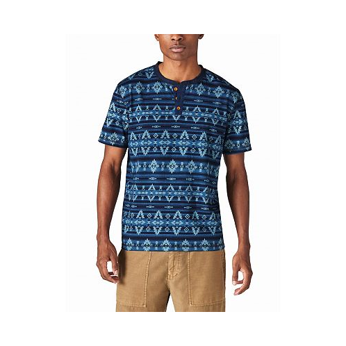 Lucky Brand Mens Jersey Aztec Print Short Sleeve Henley T-shirt