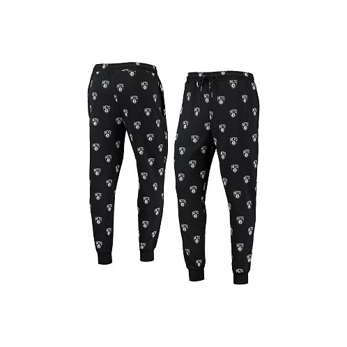 The Wild Collective Mens Black Brooklyn Nets Allover Logo Jogger Pants