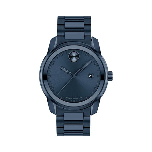 Movado Mens Swiss Bold Verso Blue Ion-Plated Steel Bracelet Watch 42mm