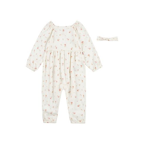 Levis Baby Girls Long Sleeve Floral Jumpsuit and Headband 2 Piece Set