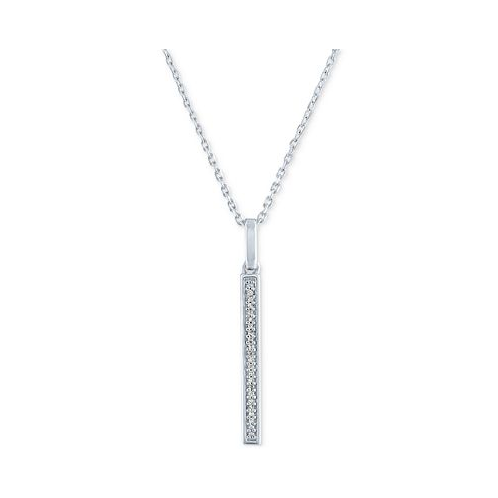 Macys Diamond Accent Vertical Bar Pendant Necklace in Sterling Silver 16 + 2 extender