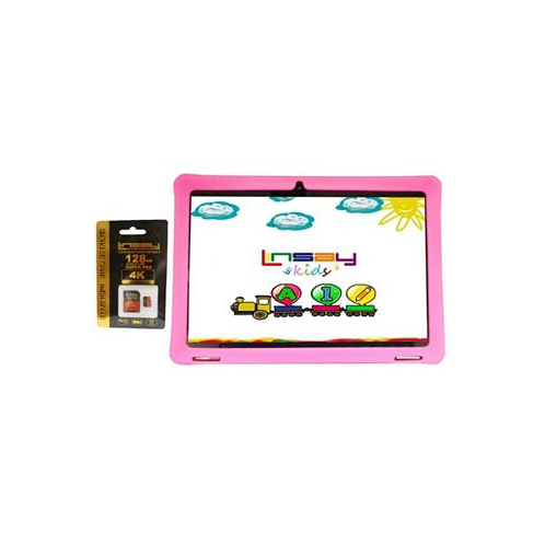 LINSAY New 10.1 Funny Kids Tablet Octa Core 128GB with Pink Kids Defender Case and Micro Sd Card 128GB Newest Android 13