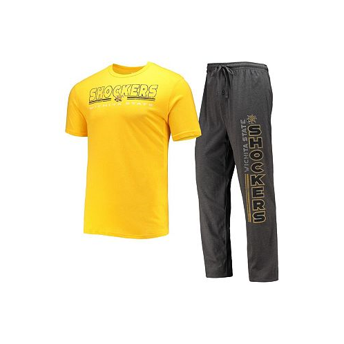 Concepts Sport Mens Heathered Charcoal Yellow Wichita State Shockers Meter T-shirt and Pants Sleep Set