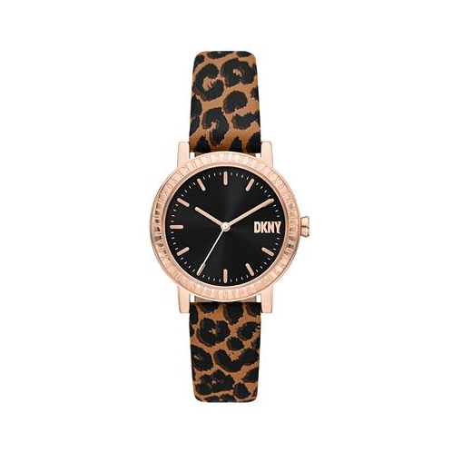 DKNY Womens Soho D Animal Print Leather Strap Watch 34mm