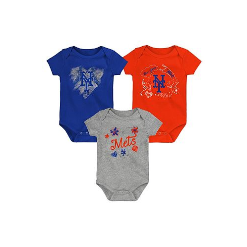 Outerstuff Infant Boys and Girls Royal Orange Gray New York Mets Batter Up 3-Pack Bodysuit Set