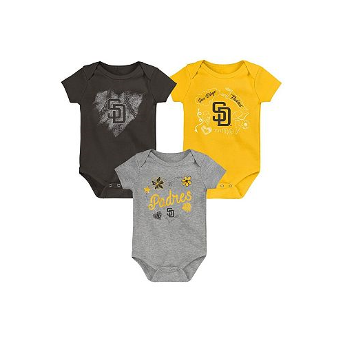 Outerstuff Infant Boys and Girls Brown Gold Gray San Diego Padres Batter Up 3-Pack Bodysuit Set
