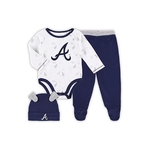 Outerstuff Newborn and Infant Boys and Girls Navy White Atlanta Braves Dream Team Bodysuit Hat and Footed Pants Set