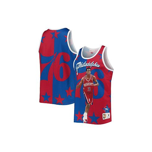 Mitchell & Ness Mens Allen Iverson Royal and Red Philadelphia 76ers Sublimated Player Tank Top