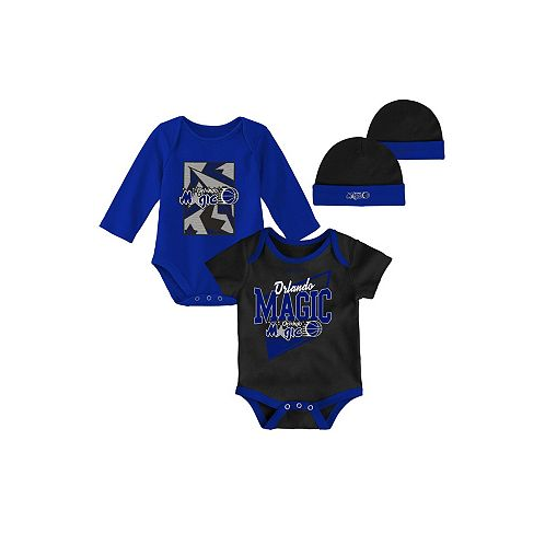 Mitchell & Ness Infant Boys and Girls Black Blue Orlando Magic Hardwood Classics Bodysuits and Cuffed Knit Hat Set