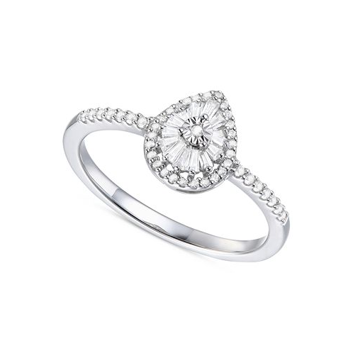 Promised Love Diamond Baguette & Round Teardrop Cluster Ring (1/4 ct. t.w.) in Sterling Silver