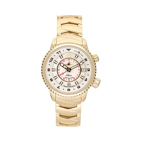 Abingdon Co. Womens Elise Swiss Tri-Time 28k Gold Ion-Plated Stainless Steel Bracelet Watch 33mm