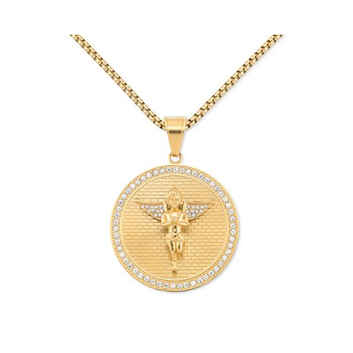 LEGACY for MEN by Simone I. Smith Crystal Angel Disc 24 Pendant Necklace in Gold-Tone Ion-Plated Stainless Steel