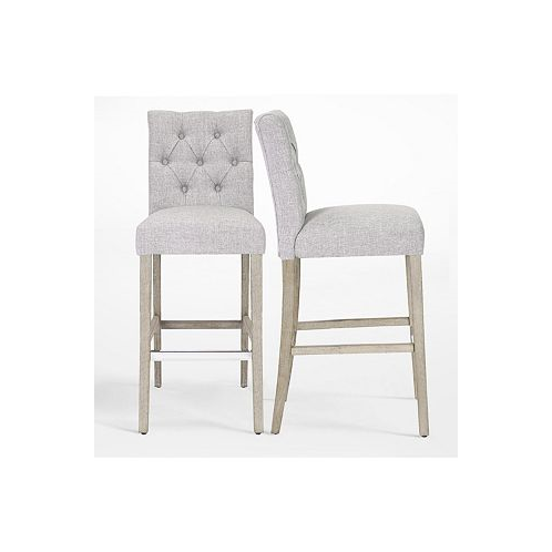 WestinTrends Linen Fabric Tufted Bar Stool (Set of 2)