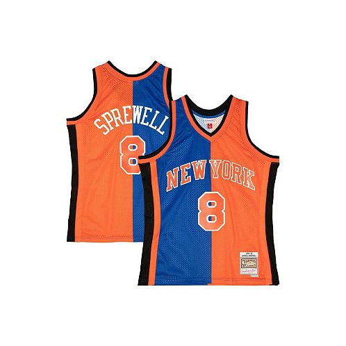 Mitchell & Ness Mens Latrell Sprewell Blue Orange New York Knicks Hardwood Classics 1998-99 Split Swingman Jersey