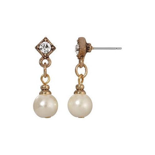 2028 Womens Gold-Tone Faux Imitation Pearl Crystal Accent Drop Earrings