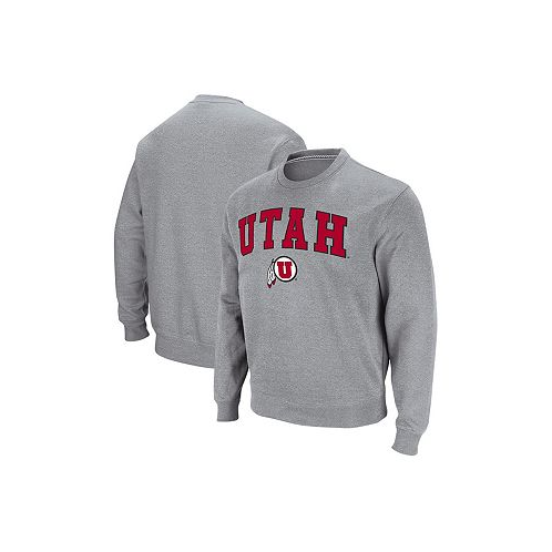 Colosseum Mens Heathered Gray Utah Utes Arch & Logo Tackle Twill Pullover Sweatshirt