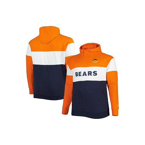 New Era Mens Navy Chicago Bears Big and Tall Throwback Colorblock Fleece Raglan Pullover Hoodie