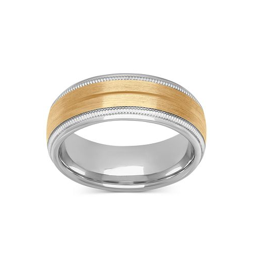 Macys Mens Satin Finish Beaded Wedding Band in Sterling Silver & 18k Gold-Plate