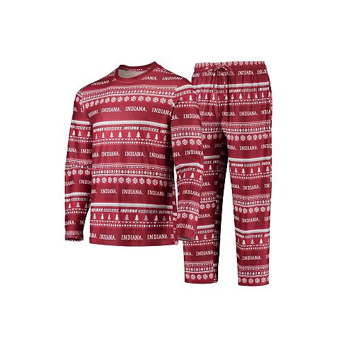 Concepts Sport Mens Crimson Indiana Hoosiers Ugly Sweater Long Sleeve T-shirt and Pants Sleep Set
