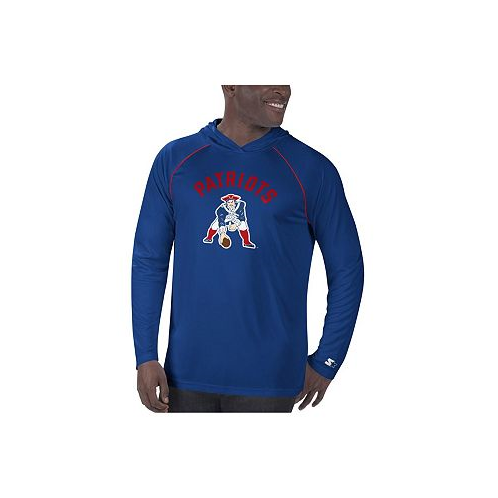 Starter Mens Navy New England Patriots Vintage-Like Logo Raglan Hoodie T-shirt