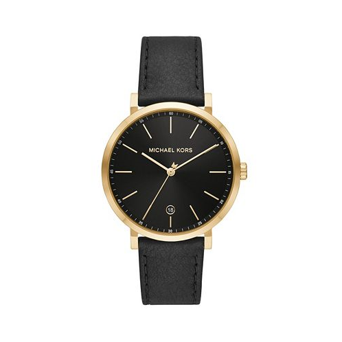 Michael Kors Mens Irving Three-Hand Black Leather Watch 42mm