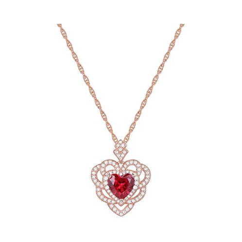 Macys Lab-Grown Ruby (2-1/5 ct. t.w.) & Lab-Grown White Sapphire (1/2 ct. t.w.) Heart 18 Pendant Necklace in 14k Rose Gold-Plated Sterling Silver