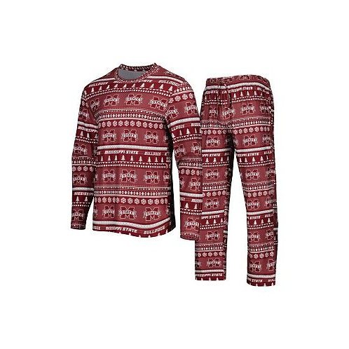 Concepts Sport Mens Maroon Mississippi State Bulldogs Swivel Long Sleeve T-shirt and Pants Sleep Set