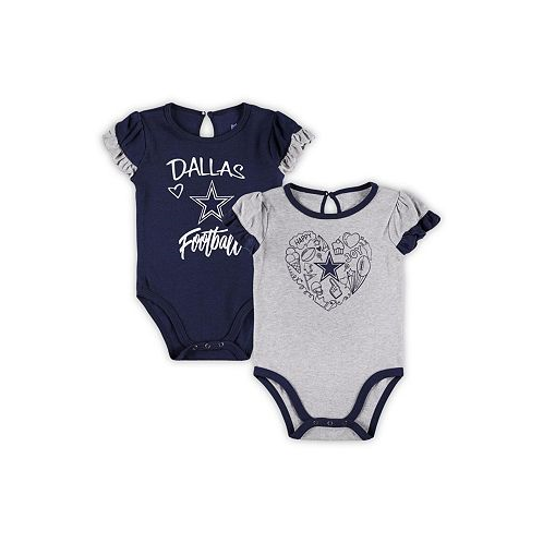 Outerstuff Newborn and Infant Boys and Girls Navy Gray Dallas Cowboys Two-Pack Too Much Love Bodysuit Set