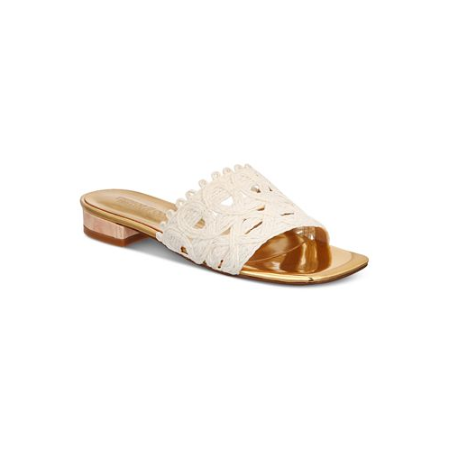 THINGS II COME Womens Tavita Slide Wood Heel Straw Flat Sandals