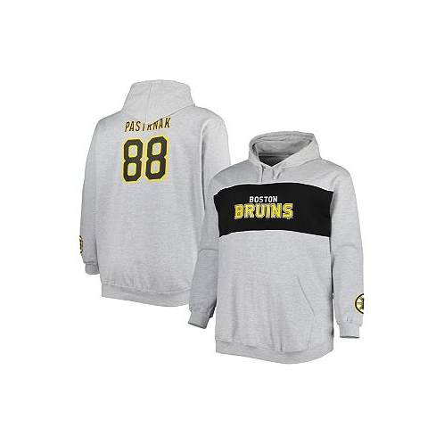 Profile Mens David Pastrnak Heather Gray Boston Bruins Big and Tall Player Lace-Up Pullover Hoodie