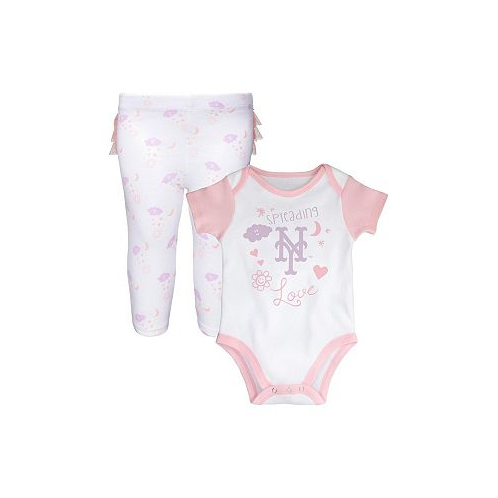 Outerstuff Newborn and Infant Boys and Girls White Pink New York Mets Spreading Love Bodysuit and Tutu With Leggings Set